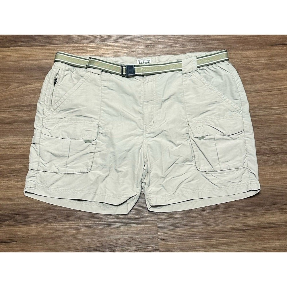 LL Bean Men's Tan Hiking Outdoor Hiking Belted Cargo 6" Shorts Sz XL Reg